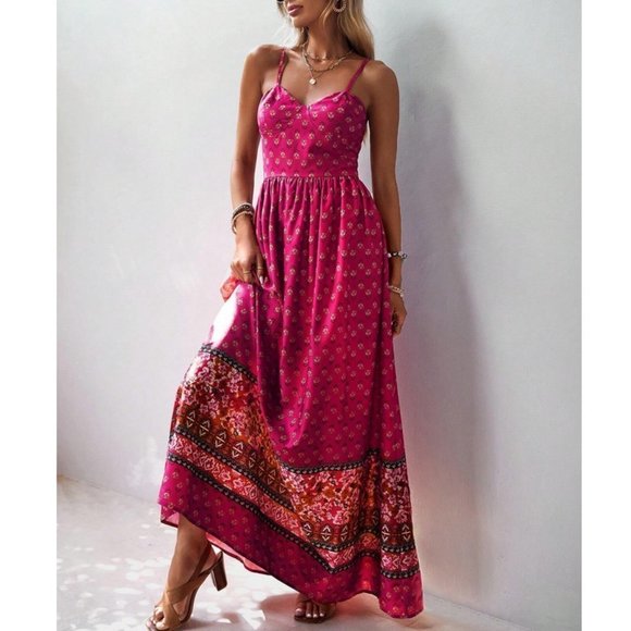 Pink Boho Womens Allover Print Cami Dress - Picture 4 of 8